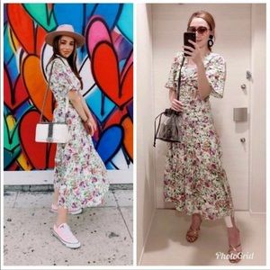 Zara Floral MIDI DRESS Size XS